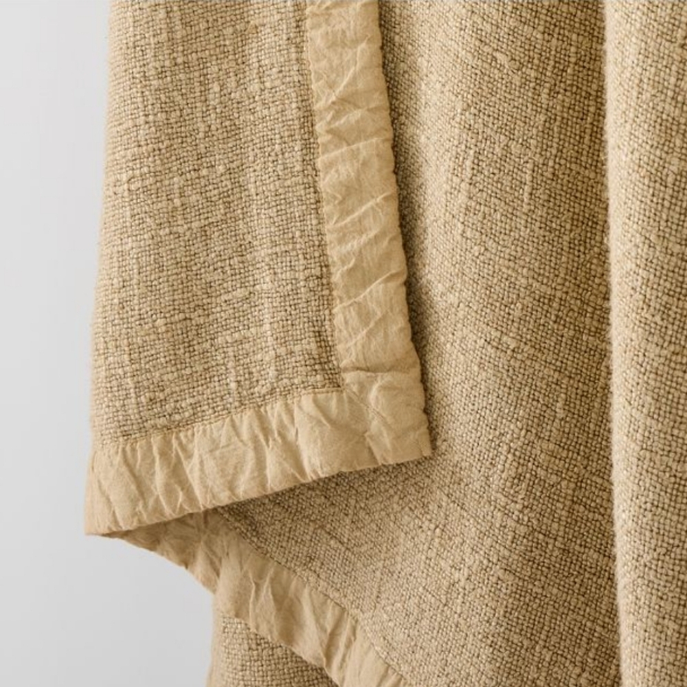 ❤️BUY 2 GET 1 FREE  West Elm Luxurious Tan Bedding Viscose Linen Throw, Natural - Picture 6 of 14
